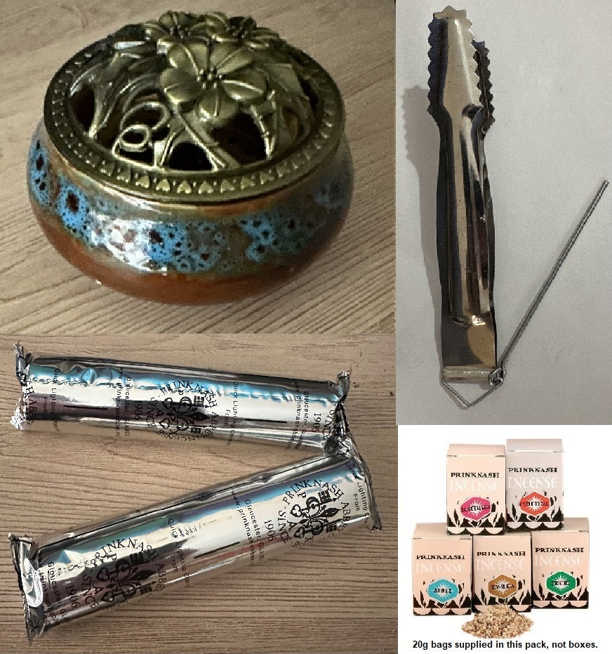Complete Incense Starter/Gift Set - Pack 2 (6x Incense, Coal, Burner, Multifunction Tongs) - CritchCorp Retail & Wholesale