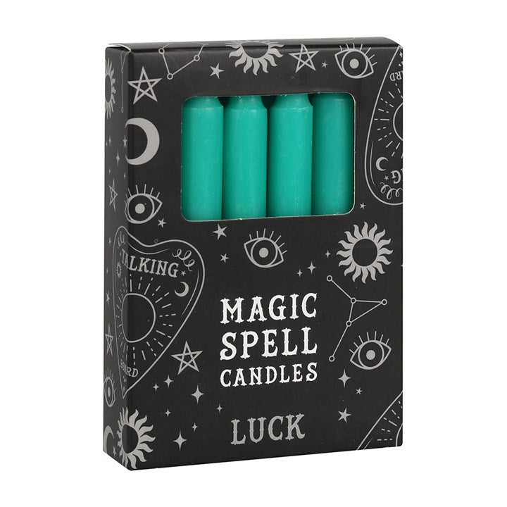 Set of 12 Green 'Luck' Spell Candles - Vivid Aromas UK