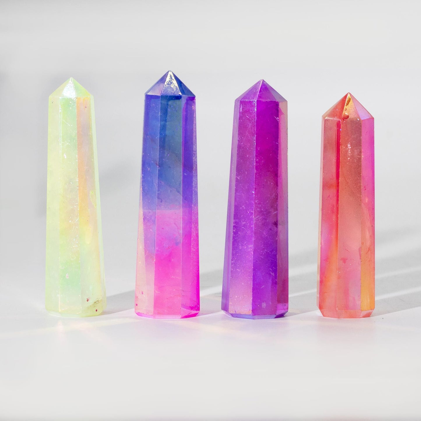 Gemstone Obelisk Point approx 9cm - Aurura Crystal Quartz - Pink & Blue - Vivid Aromas UK