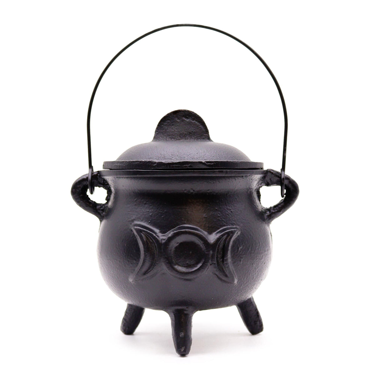 Lrg Cast Iron Cauldron with Triple Moon 12x15cm - Vivid Aromas UK