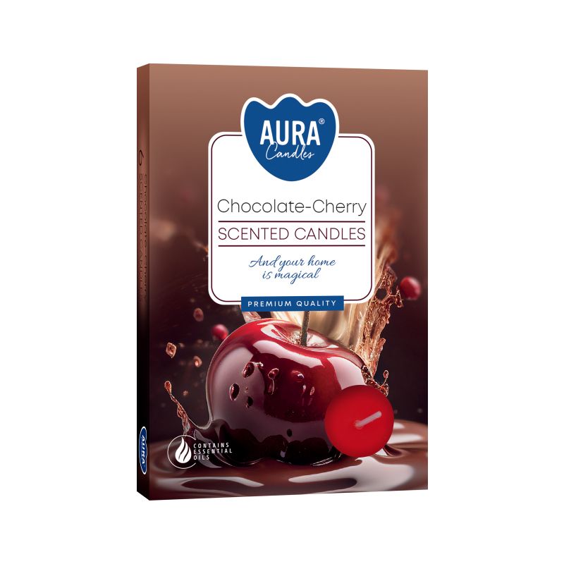 Set of 6 Scented Tealights - Chocolate & Sour Cherry - Vivid Aromas UK