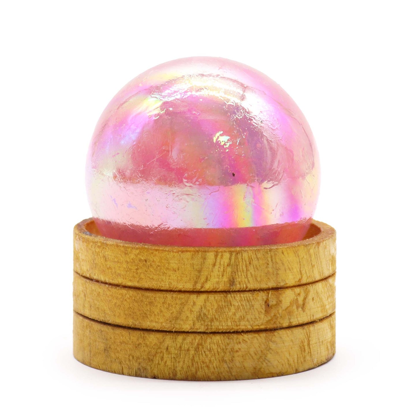 Gemstone Sphere 50mm - Rose Quartz Titanium Aura with Stand - Vivid Aromas UK