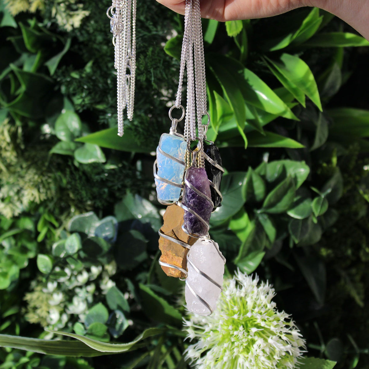 Cascade Wrapped Gemstone Necklace - Rough Black Onyx - Vivid Aromas UK