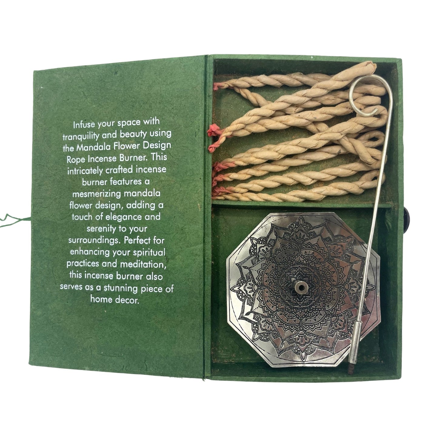 Rope Incense and Silver Plated Holder Set - Mandala Flower - Vivid Aromas UK