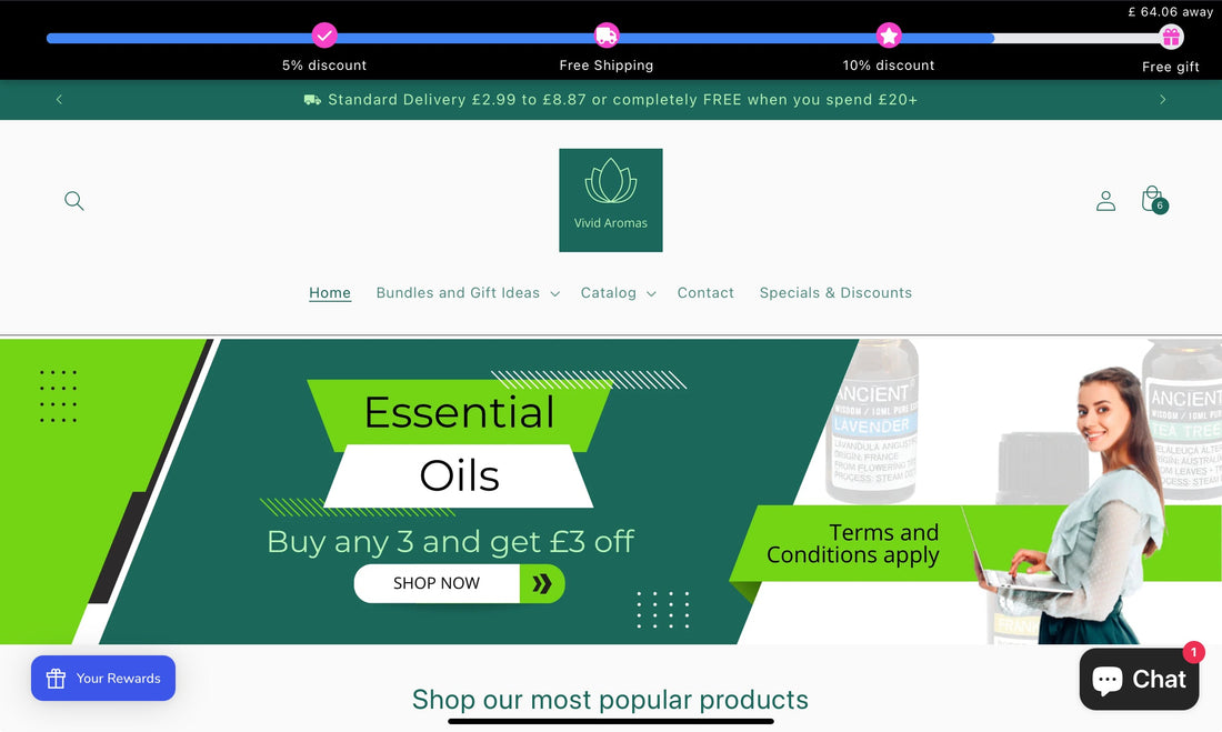 Promotional banner announcing massive discounts now active at Vivid Aromas