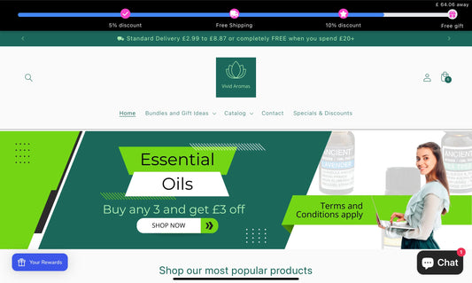 Promotional banner announcing massive discounts now active at Vivid Aromas