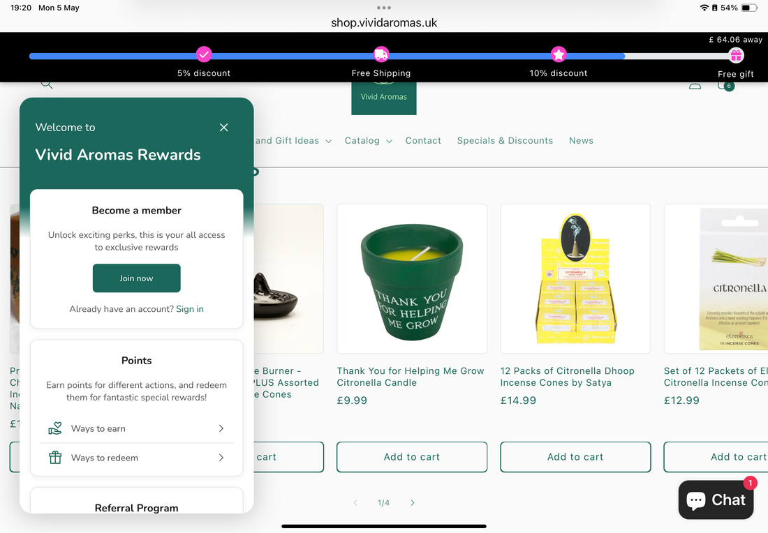 Promotional banner inviting customers to join the Vivid Aromas loyalty rewards programme