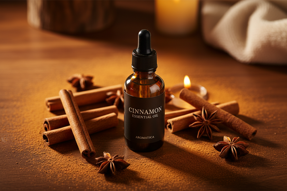 cinnamon sticks and powder on dark wood — warm, spicy, rich