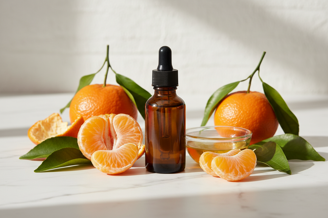 fresh mandarins on white marble — warm, sweet, gentle