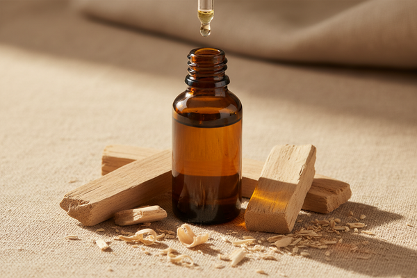 pale sandalwood heartwood on warm linen — warm, creamy, meditative