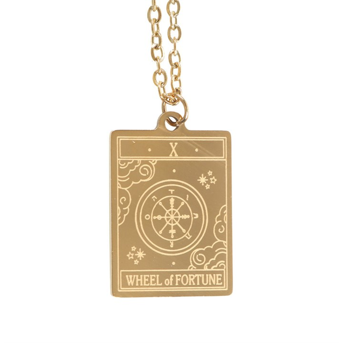 The Wheel of Fortune Vintage Tarot Necklace on Greeting Card