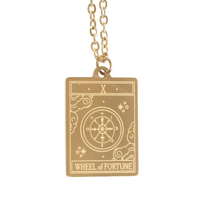 The Wheel of Fortune Vintage Tarot Necklace on Greeting Card