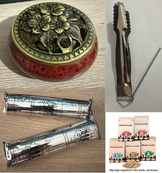 Complete Incense Starter/Gift Set - Pack 3 (6x Incense, Coal, Burner, Multifunction Tongs) - CritchCorp Retail & Wholesale