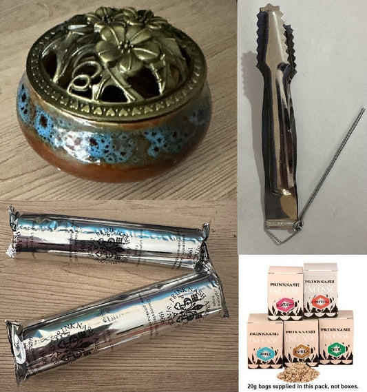 Complete Incense Starter/Gift Set - Pack 2 (6x Incense, Coal, Burner, Multifunction Tongs) - CritchCorp Retail & Wholesale