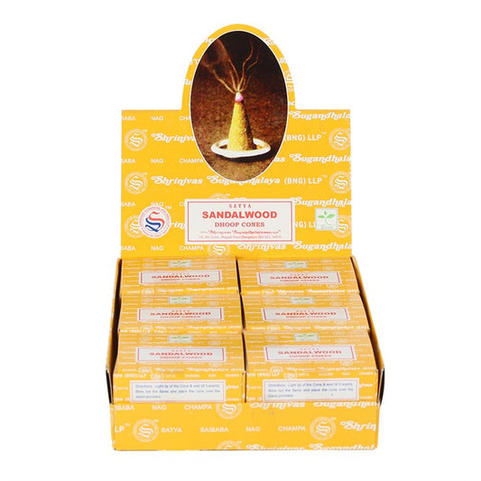 Set of 12 Sandal Wood Dhoop Incense Cones by Satya (6/30) - Vivid Aromas UK