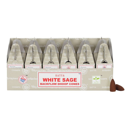 Set of 6 White Sage Backflow Dhoop Cones by Satya