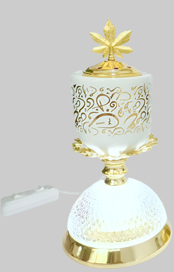 Electric Resin Incense Burner in white with Arabic looking writing
