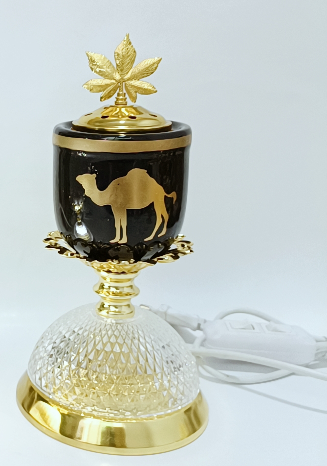 Electric Resin Incense Burner in Black with Camel pictures around it