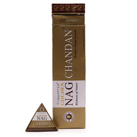 42g Jumbo Golden Nag - Chandan Backflow Incense Cones - Vivid Aromas UK