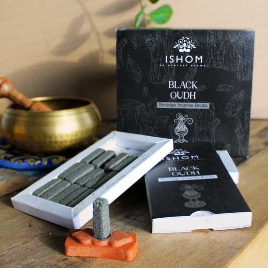 Pack of 15 Natural Incense Smudge Bricks and Burner - Black Wood - Vivid Aromas UK