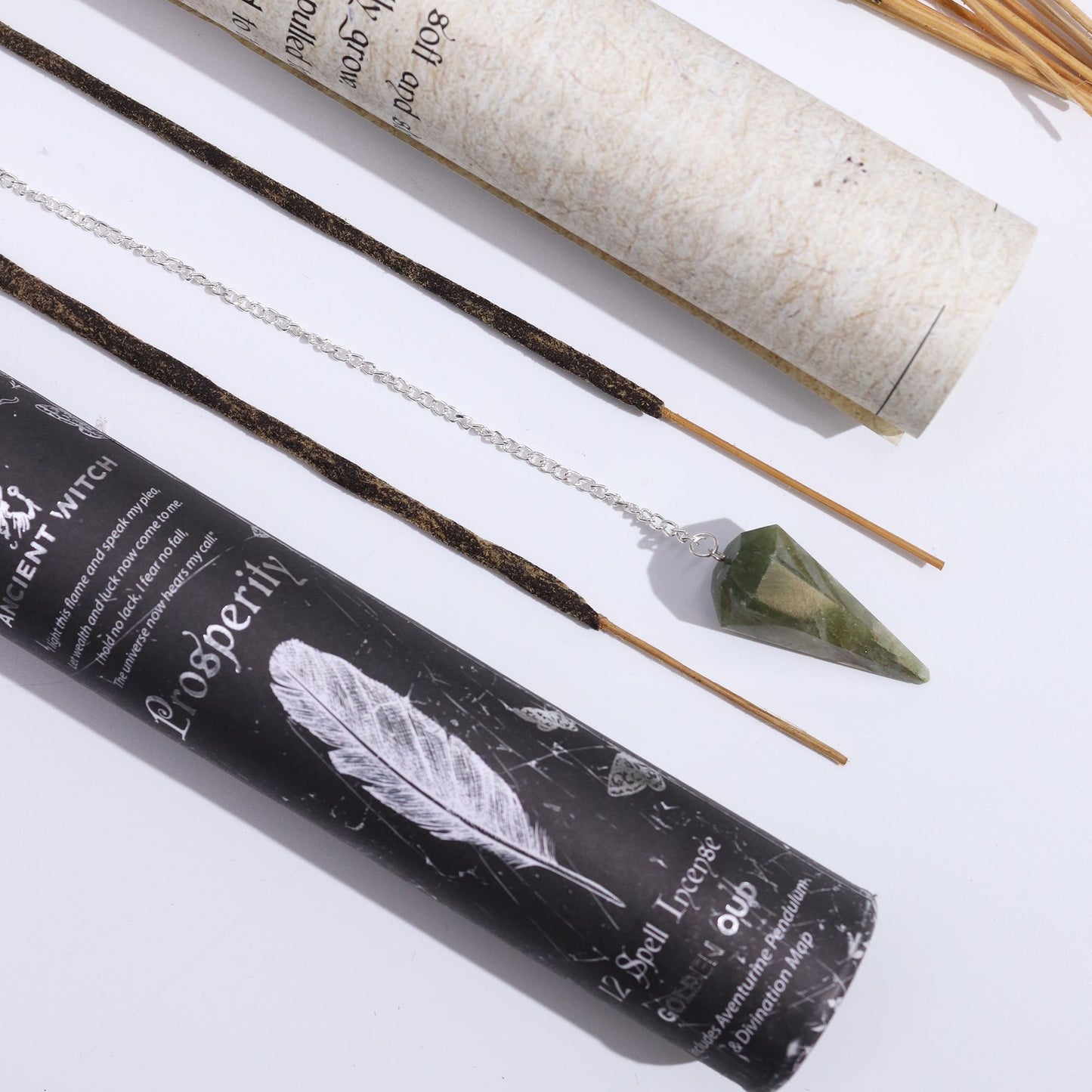 Ancient Witch Spell Incense - Prosperity - Aventurine Pendulum - Vivid Aromas UK