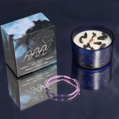 Zodiac Crystal Candle with Gemstone Bracelet - Aquarious - Vivid Aromas UK