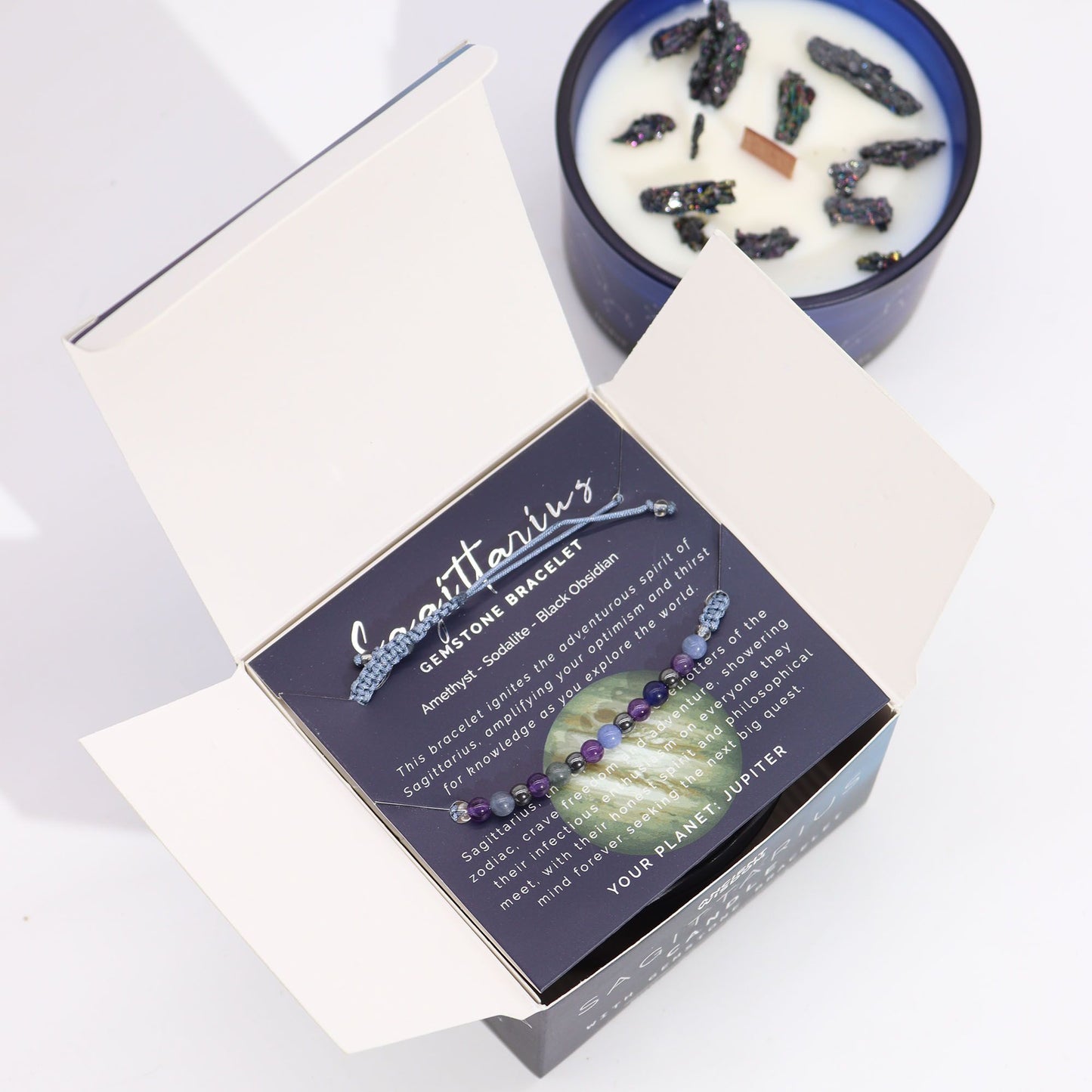Zodiac Crystal Candle with Gemstone Bracelet - Sagittarius - Vivid Aromas UK