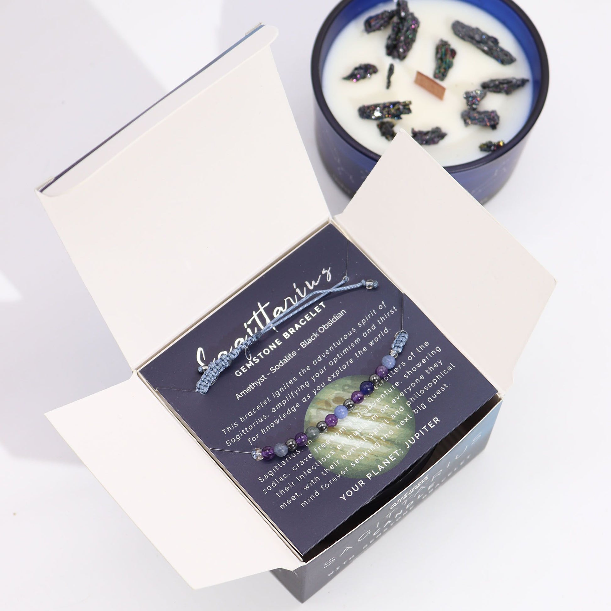 Zodiac Crystal Candle with Gemstone Bracelet - Sagittarius - Vivid Aromas UK