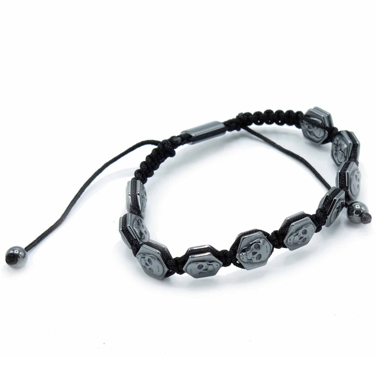 Magnetic Hematite Shamballa Bracelet - Hexagon Skulls - Vivid Aromas UK