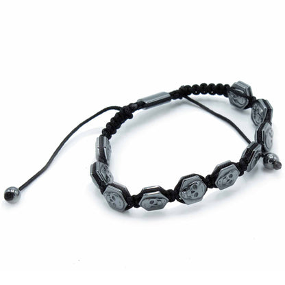 Magnetic Hematite Shamballa Bracelet - Hexagon Skulls - Vivid Aromas UK