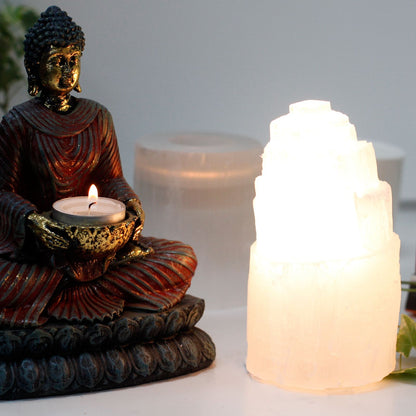 Natural Selenite Tower Lamp - 15 cm - Vivid Aromas UK