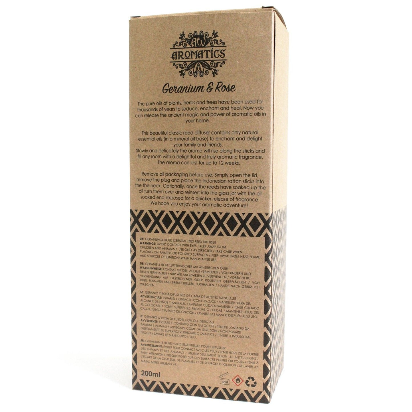 200ml Geranium & Rose Essential Oil Reed Diffuser - Vivid Aromas UK