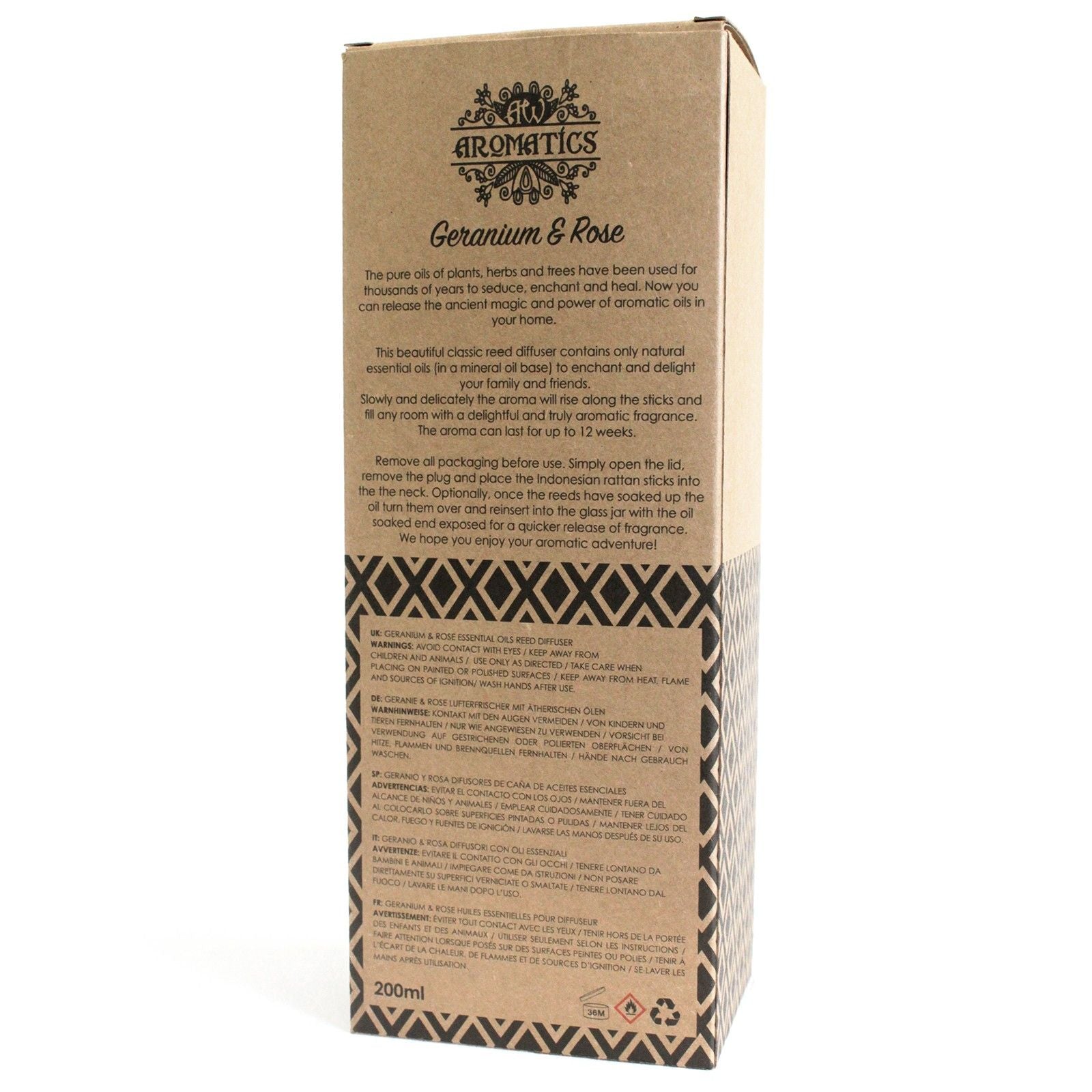 200ml Geranium & Rose Essential Oil Reed Diffuser - Vivid Aromas UK