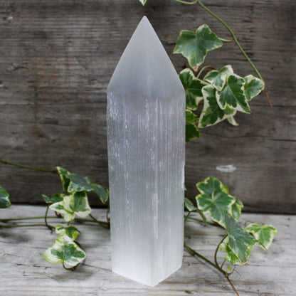 Selenite Pencil Point Tower - 20 cm - Vivid Aromas UK