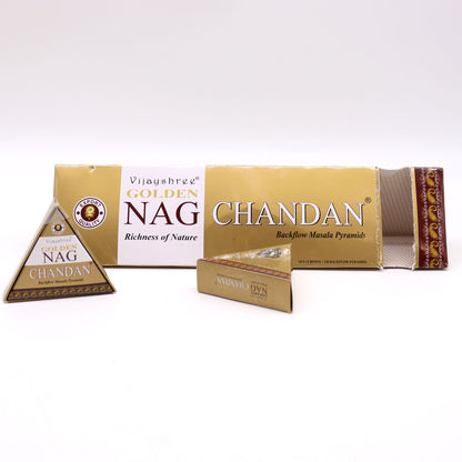 42g Jumbo Golden Nag - Chandan Backflow Incense Cones - Vivid Aromas UK