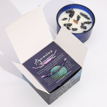 Zodiac Crystal Candle with Gemstone Bracelet - Aquarious - Vivid Aromas UK