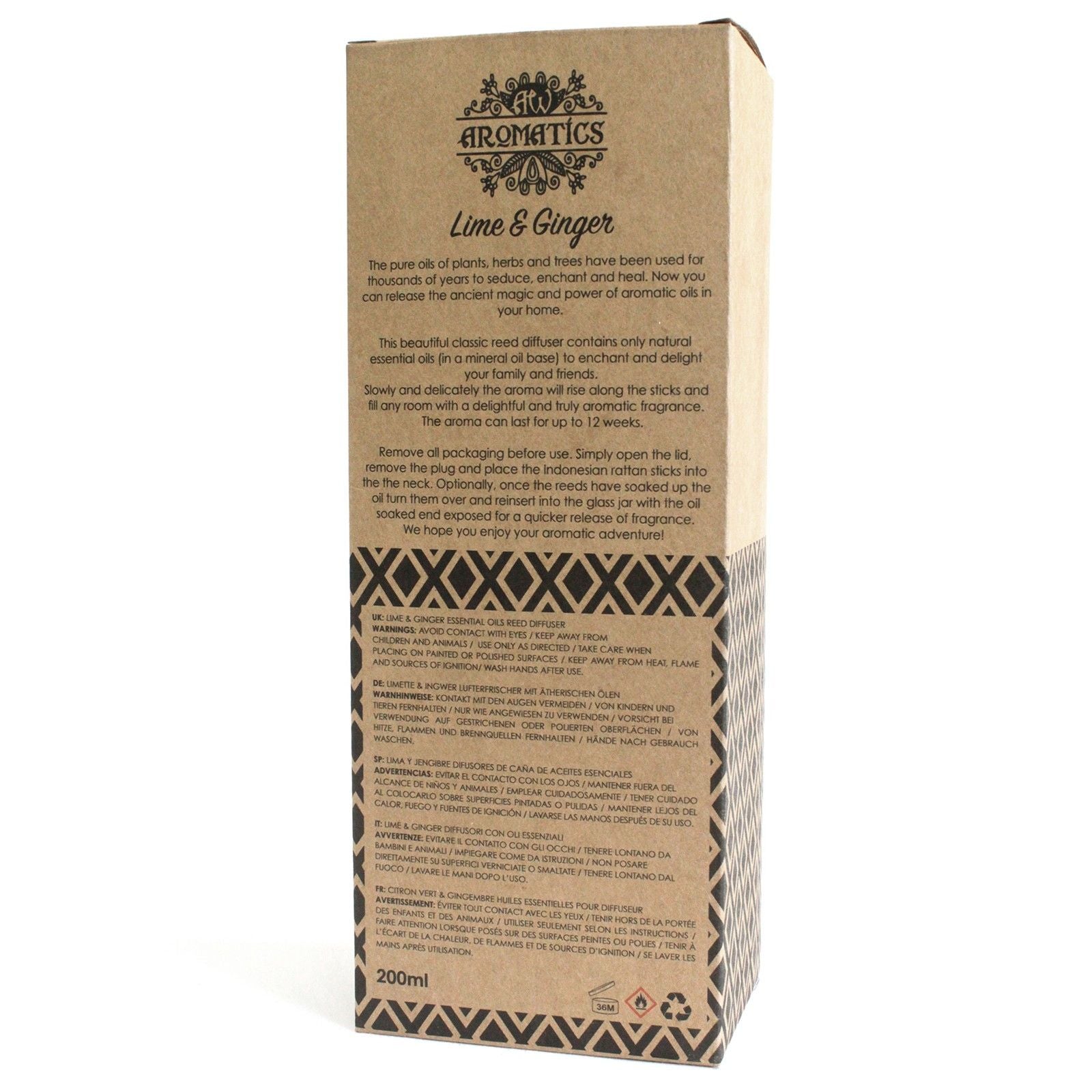 200ml Lime & Ginger Essential Oil Reed Diffuser - Vivid Aromas UK