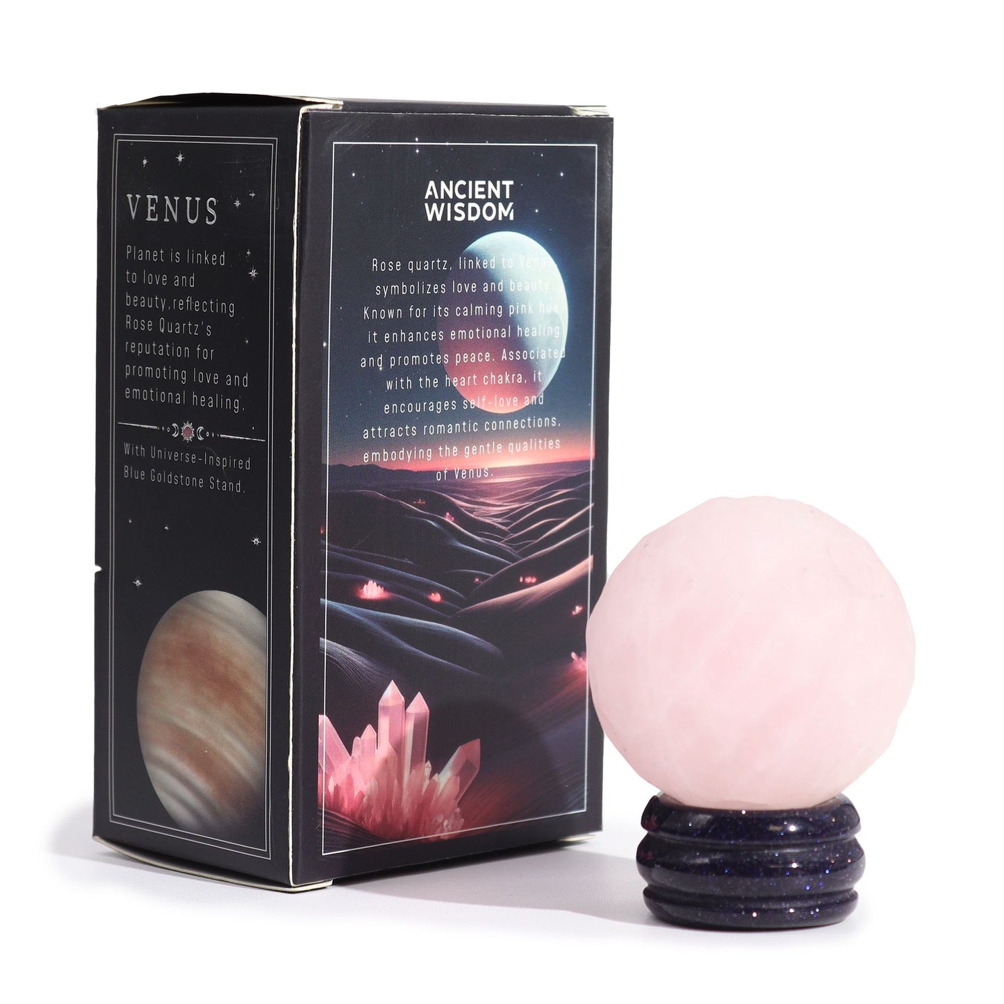 Rose Quartz Planet on a Sola Goldstone Stand (VENUS) - Vivid Aromas UK