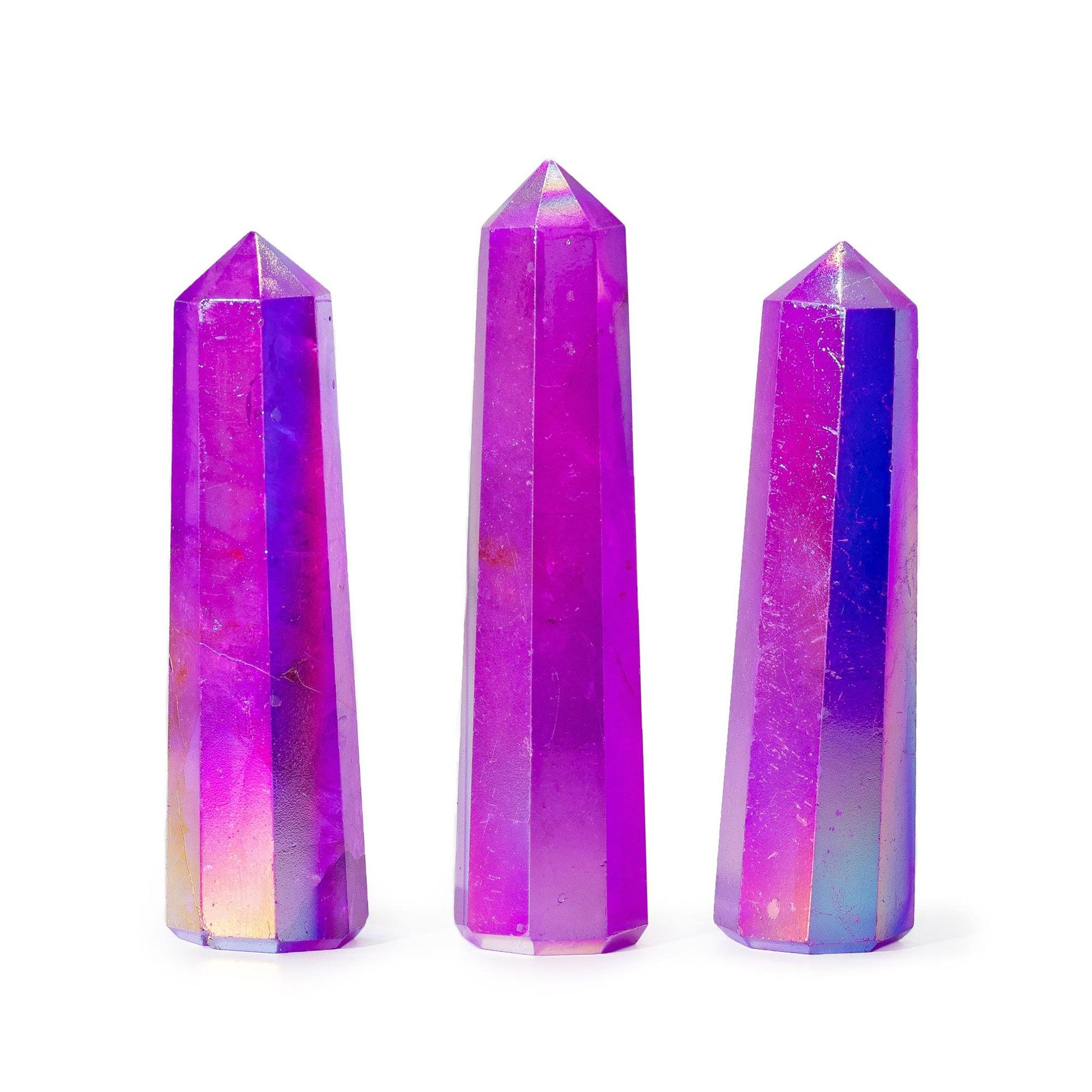 Gemstone Obelisk Point approx 9cm - Aurura Crystal Quartz - Purple - Vivid Aromas UK