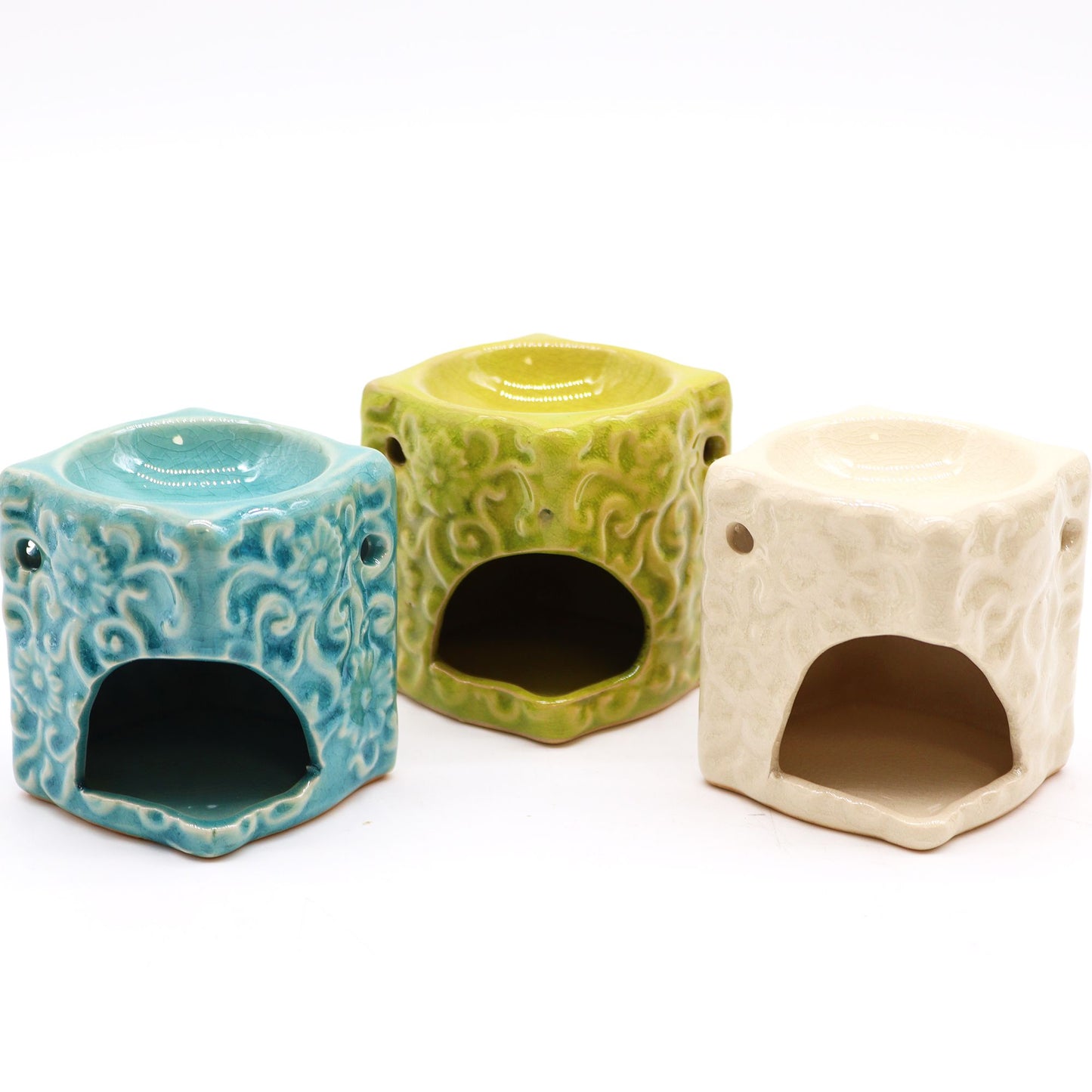 Classic Small Square Floral Oil Burners (aast) - Vivid Aromas UK