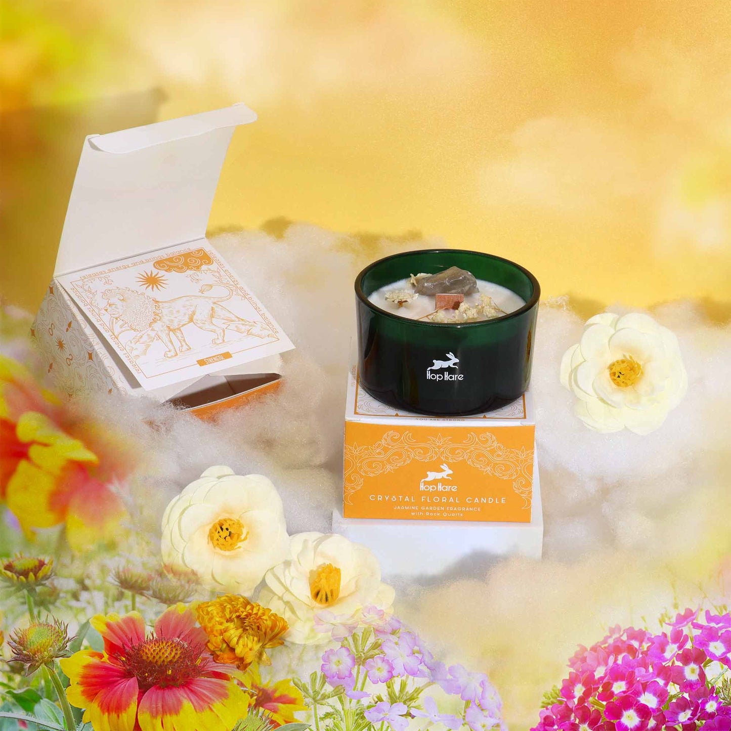 Hop Hare Crystal Magic Flower Candle - The Lion - Vivid Aromas UK