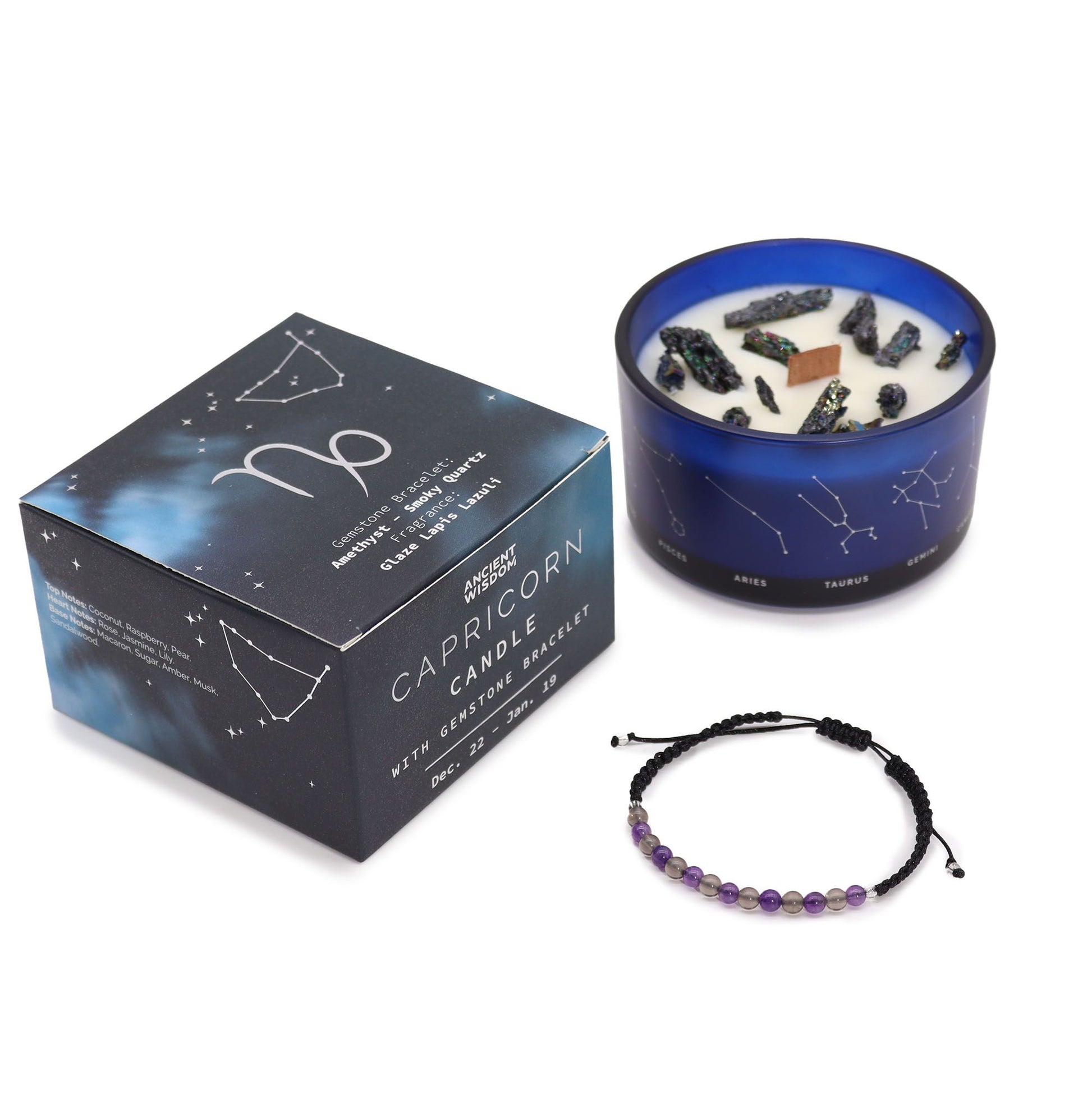 Zodiac Crystal Candle with Gemstone Bracelet - Capricorn - Vivid Aromas UK