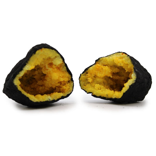 Coloured Calsite Geodes - Black Rock - Yellow - Vivid Aromas UK