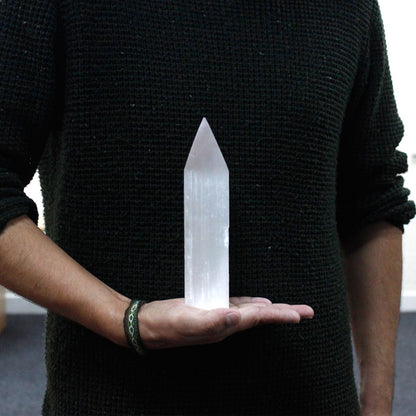 Selenite Pencil Point Tower - 20 cm - Vivid Aromas UK