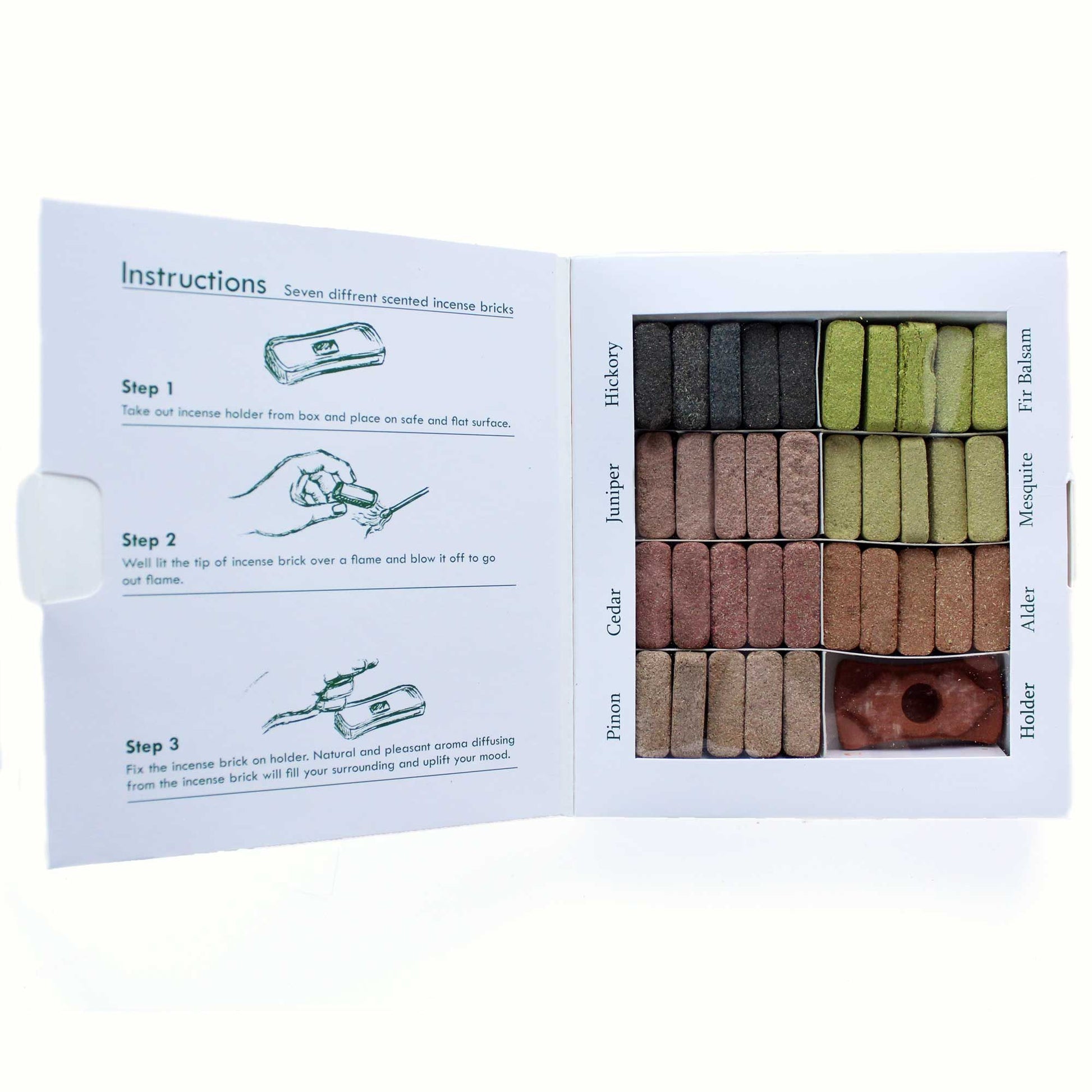 Display Set of 70 Incense Smudge Bricks and Burner - 7 Earthy Himalaya Incenso - Vivid Aromas UK