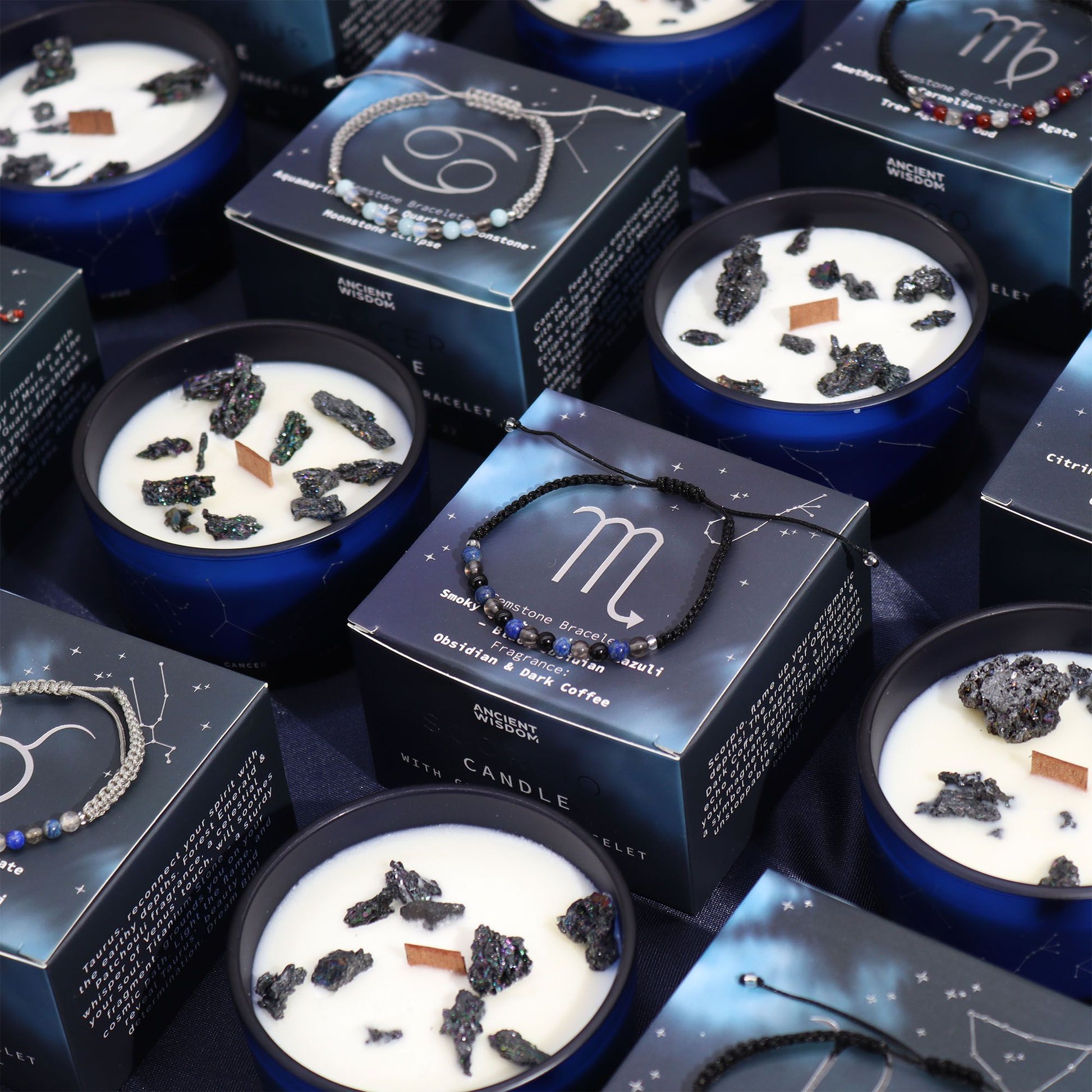 Zodiac Crystal Candle with Gemstone Bracelet - Leo - Vivid Aromas UK