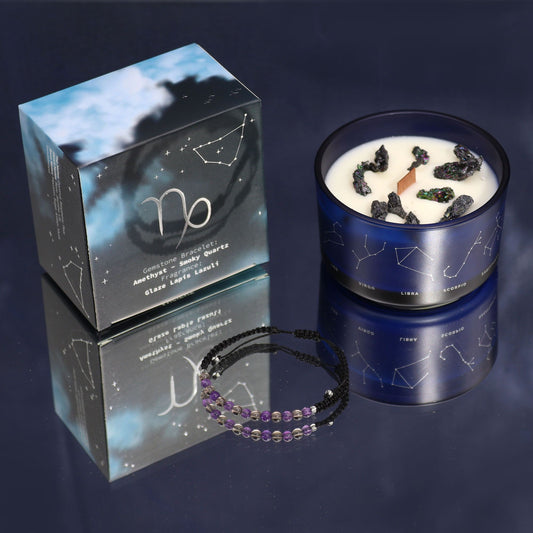Zodiac Crystal Candle with Gemstone Bracelet - Capricorn - Vivid Aromas UK