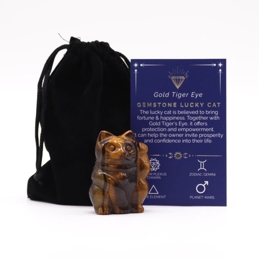 Gemstone Lucky Cat - Gold Tiger Eye - Vivid Aromas UK