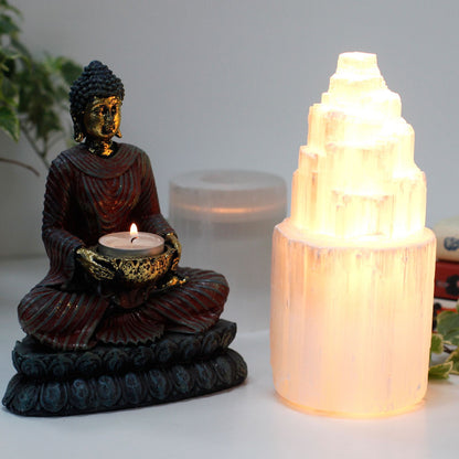Natural Selenite Tower Lamp - 20 cm - Vivid Aromas UK