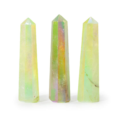 Gemstone Obelisk Point approx 9cm - Aurura Crystal Quartz - Pale Green - Vivid Aromas UK